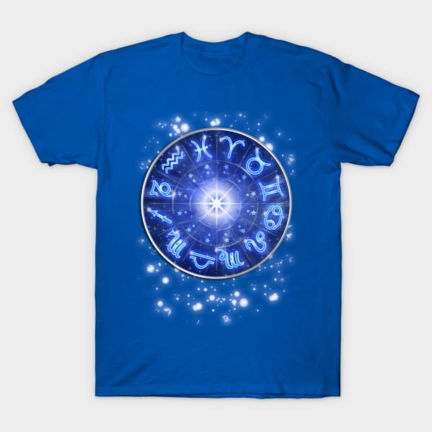 Zodiac Signs Blue Galaxy Circle T-Shirt by BluedarkArt